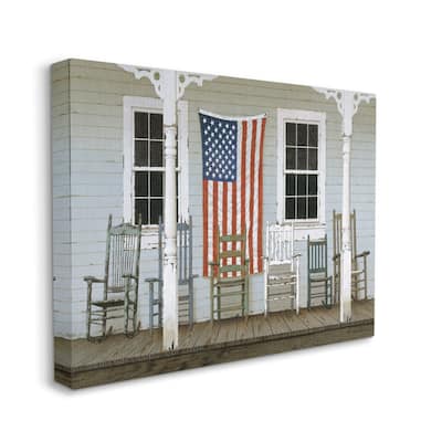 Stupell Distressed Rocking Chair Porch Americana Realistic Painting Canvas Wall Art - White
