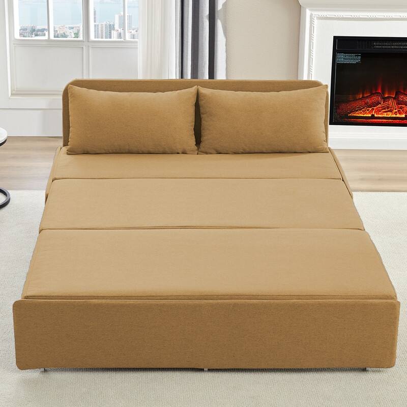 Mixoy Full Size Queen Size Sofa Bed,2 in 1 Convertible Linen 1-Seater/Loveseat Sleeper Sofa Couch with Cushions