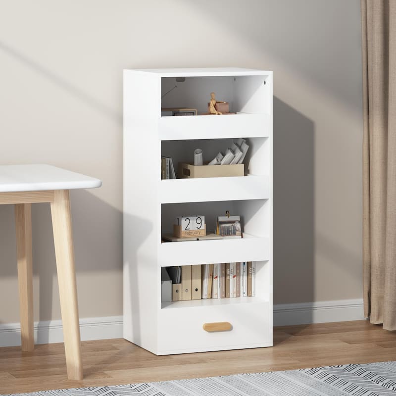 4-Tier Freestanding Bookshelf with 3 Sliding Drawers & 1 Bottom Storage Compartment – Versatile Organizer for Home or Office‌