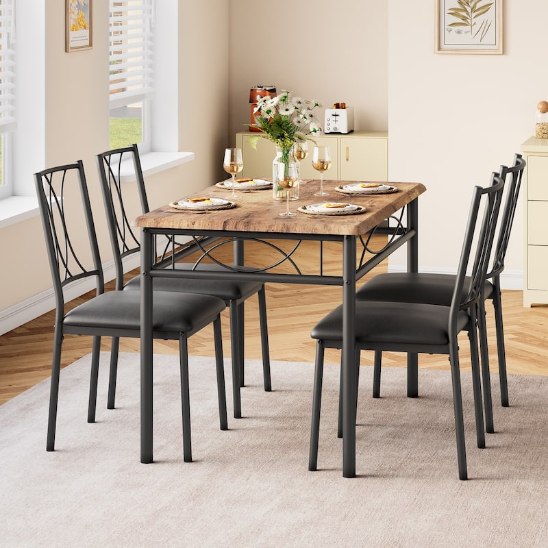 Dining Table Set for 4, Kitchen Table and Chairs, Dining Room Table Set with 4 Upholstered Chairs, Kitchen Table Set , Brown