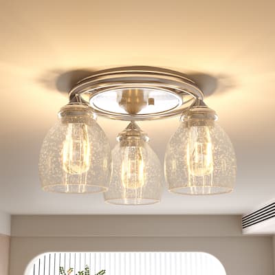 Modern 3-Light Flush Mount Ceiling Light with Clear Bubble Glass