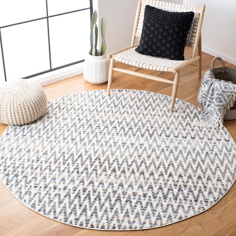 SAFAVIEH Sedona Elvina Boho Chevron Fringe Rug - 6' Round - Ivory/Dark Grey