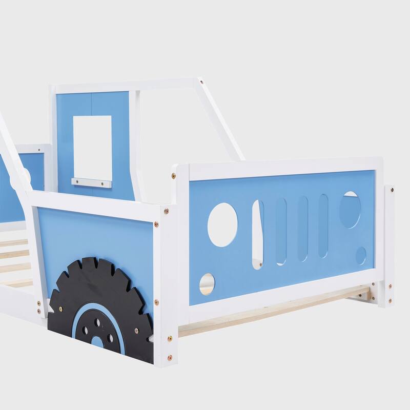Twin Size Classic Car-Shaped Platform Bed with Wheels - Blue