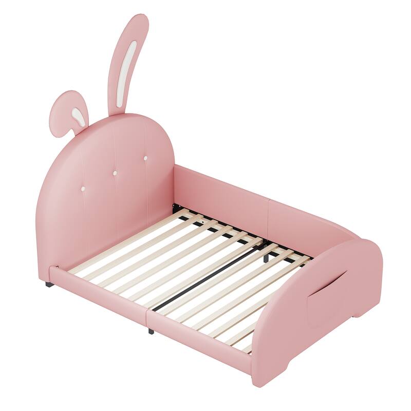 Twin Size Rabbit-Shaped Upholstered Platform Bed with Headboard and Footboard, Pink