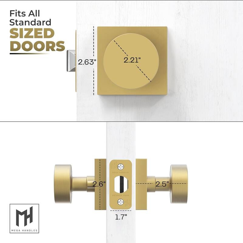 Mega Handles SUANA Square Privacy Round Knob for Hallway, Closet and Bathroom I Reversible Keyless Door Lock