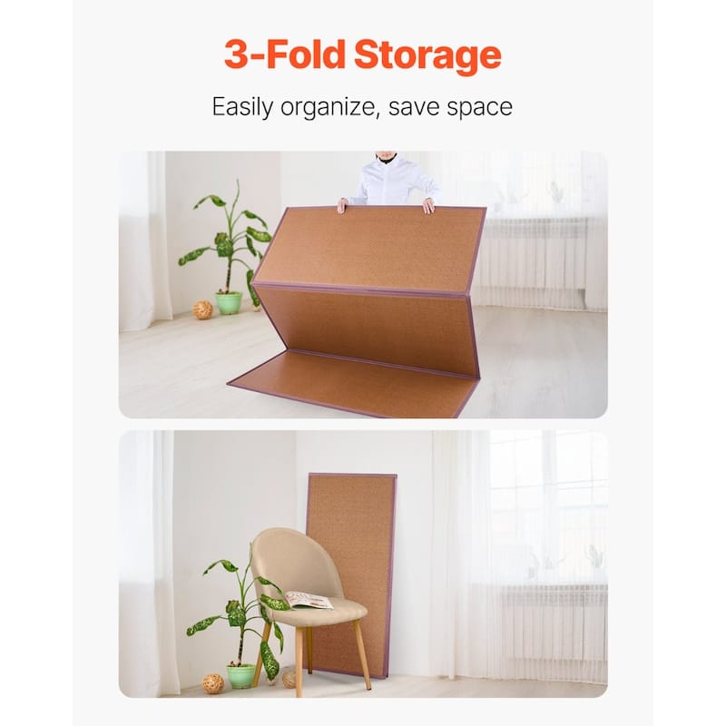 Foldable Japanese Tatami Mat Full XL 55'' x 80'', Non-Slip Rattan Mattress - 80 x 55 x 0.5 in