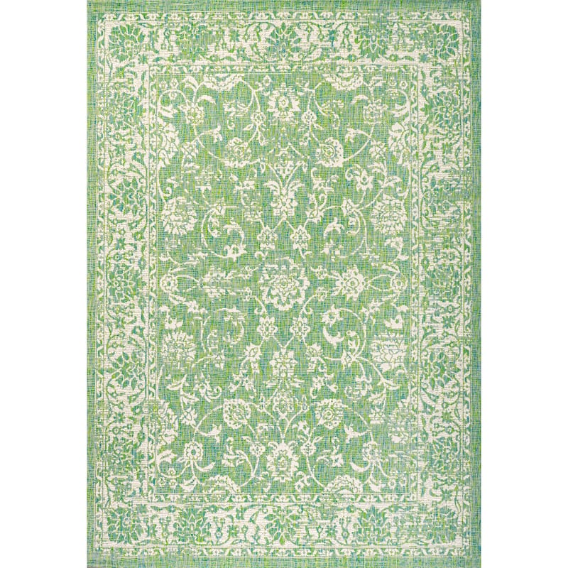 JONATHAN Y Sinjuri Bohemian Textured Weave Floral Indoor/Outdoor Area Rug - 4 X 6 - Cream/Green