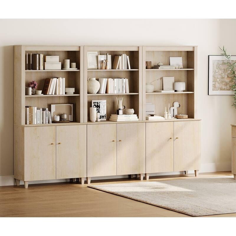 WAMPAT Modern 71" Tall Bookcase with Cabinets, 3 Columns 5-Tier