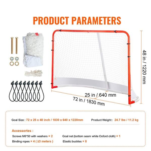 dimension image slide 0 of 3, White Street Hockey Net with Orange Steel Frame Perfect for Indoor and Outdoor