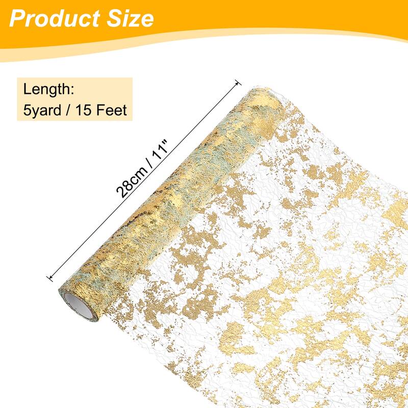 Table Runner, Sequin Gold Foil Thin Mesh Metallic Table Runner - Gold Tone - 15 Feet