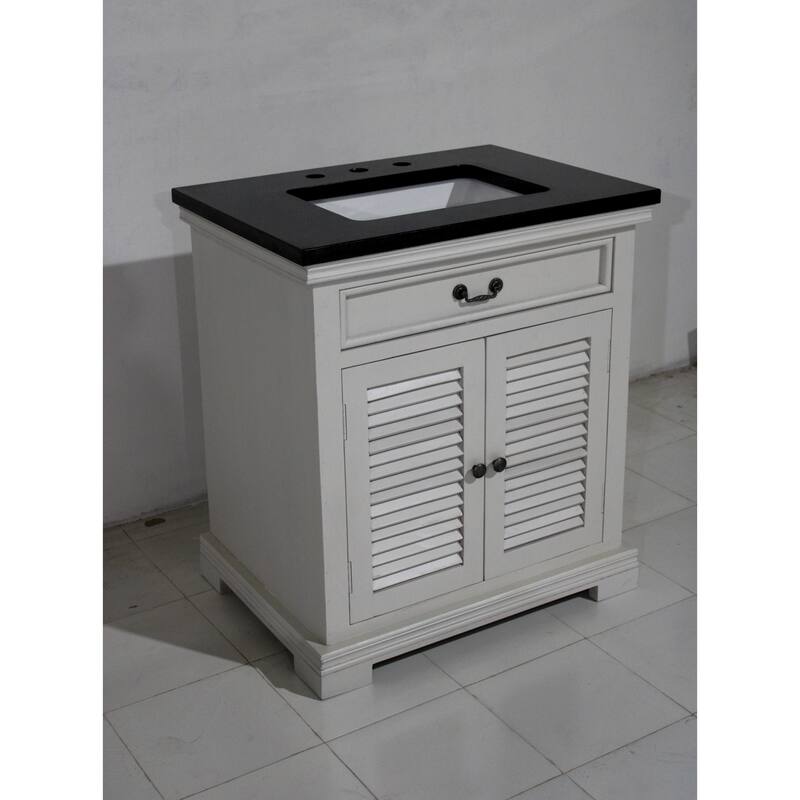 30" Two Door, Single Vanity in White finish and Black granite top