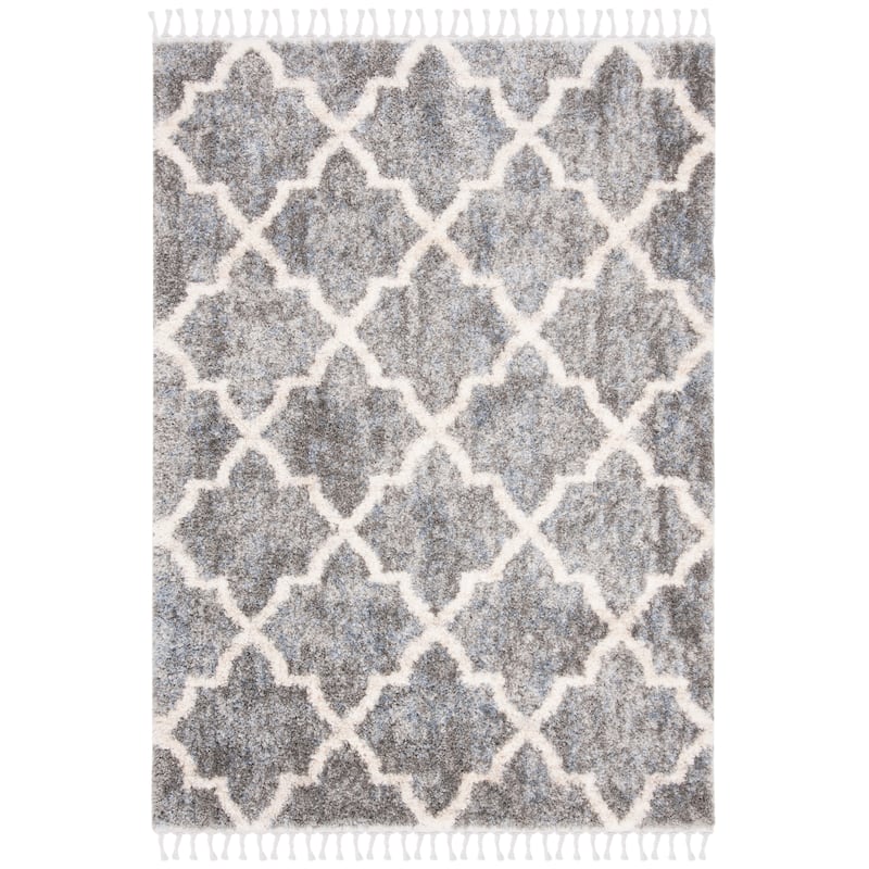 SAFAVIEH Berber Fringe Shag Melva Trellis Rug - Grey/Cream - 5' 3" x 7' 6"