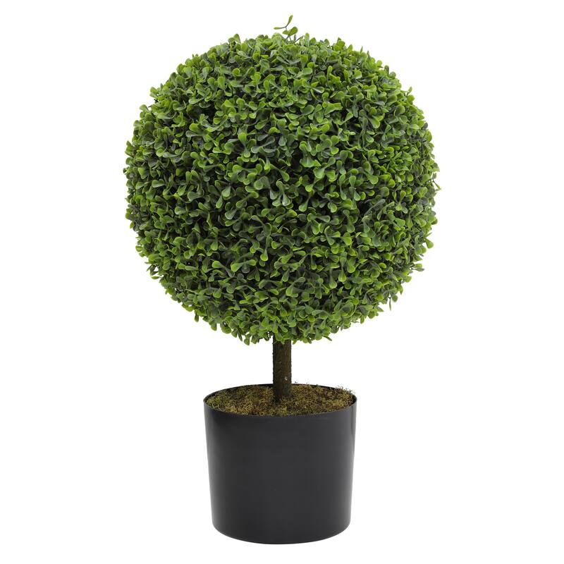 21.6" Artificial Topiary Ball Plants Boxwood in Black Plastic Pot