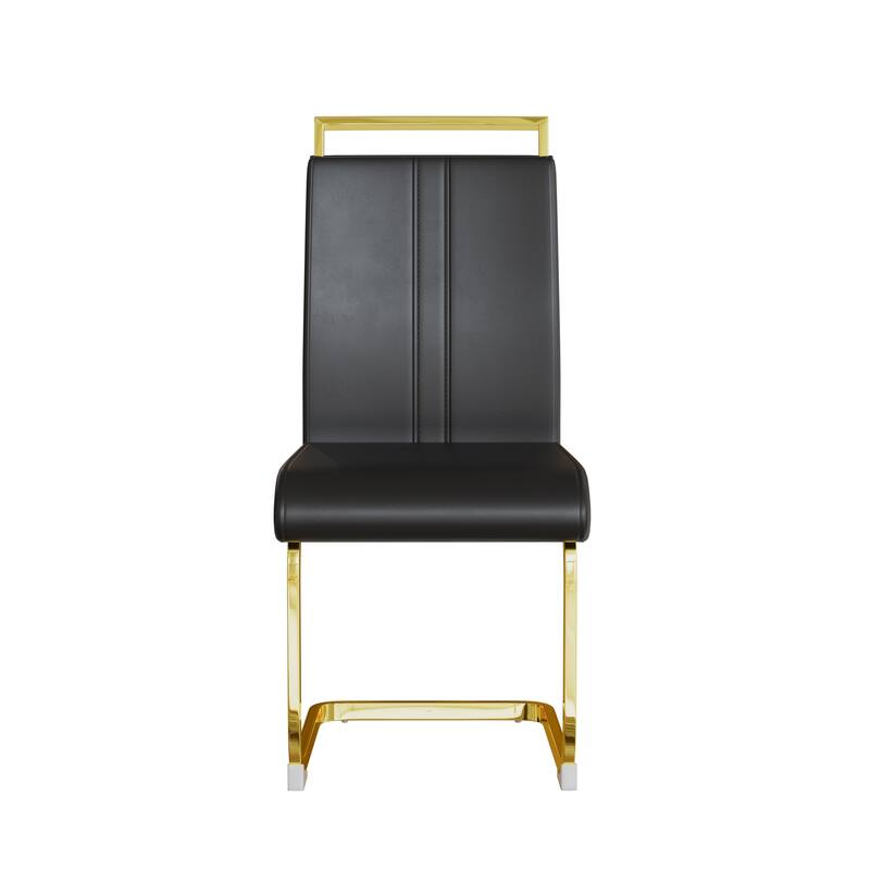 5-Piece Glass Dining Table Set with Gold Metal Legs and 4 PU Upholstered Chairs