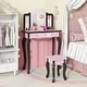 preview thumbnail 37 of 53, Costway Kids Vanity Table & Stool Set with Cute Polka Dot Print - See Details Pink&Black