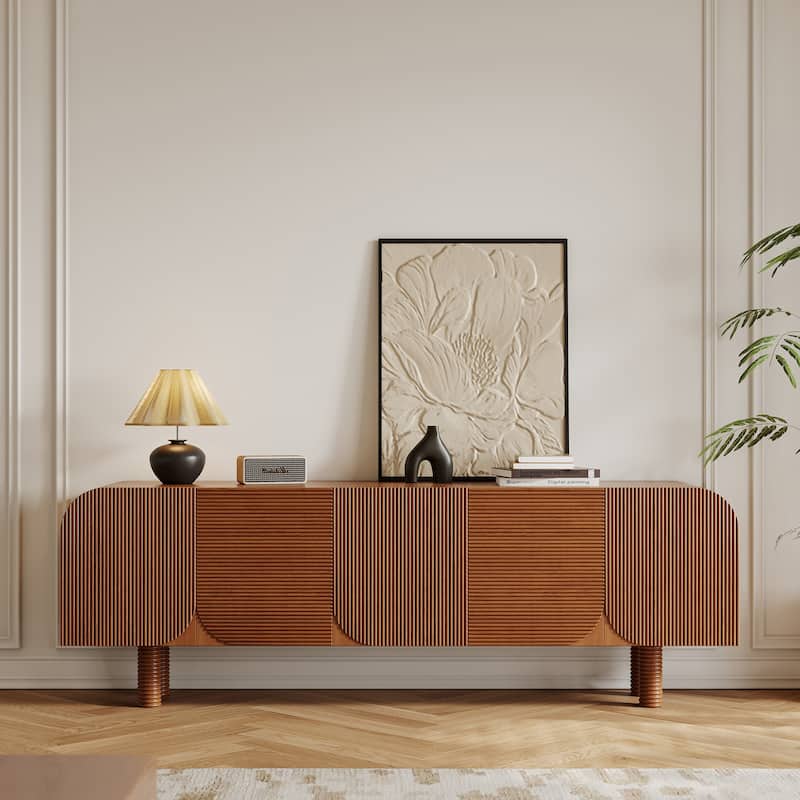 71" Mid Century Wood TV Stands, Modern Brown Media Console for Living Room, Pre-Assembled - 70.87"x15.7"