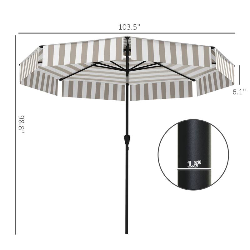 8.6 ft Outdoor Patio Umbrella for Garden Deck or Patio with Easy Hand Crank and Stable Design - 103.5"Dia x 98.8"H