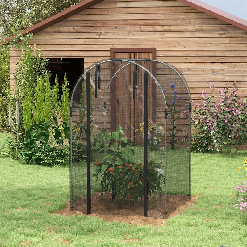 Outsunny 4' x 4' Crop Cage, Plant Protection Tent with Zippered Door and Galvanized Steel Frame, Fruit Cage Netting Cover