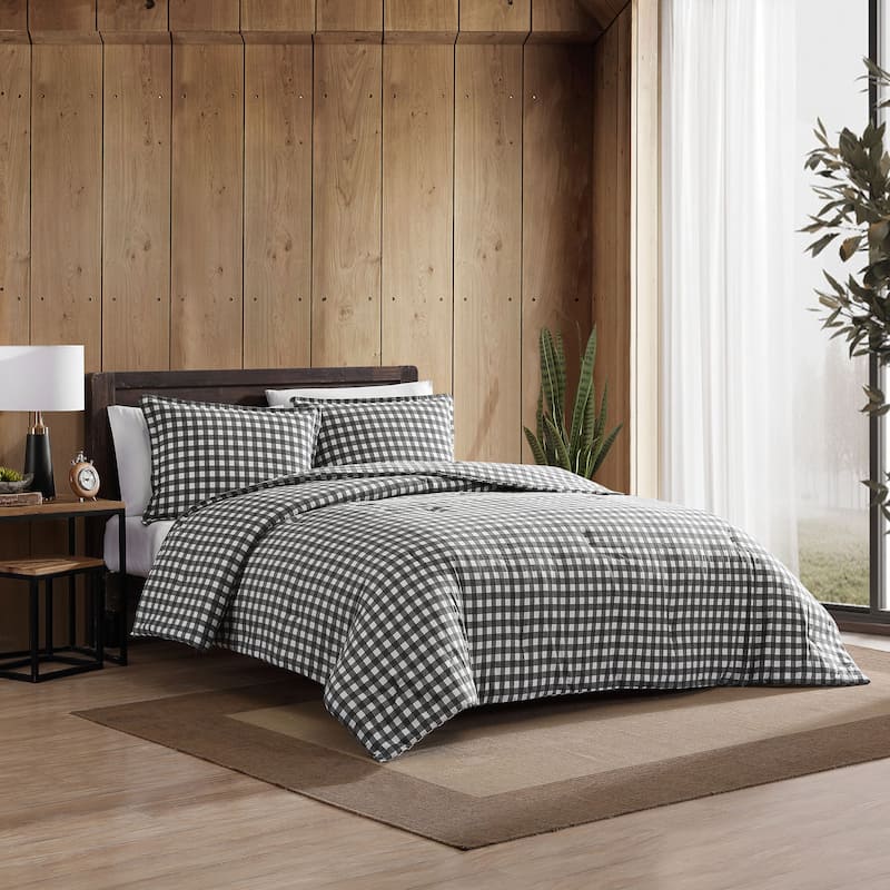 Eddie Bauer Preston Grey Cotton Flannel Reversible Duvet Cover Set