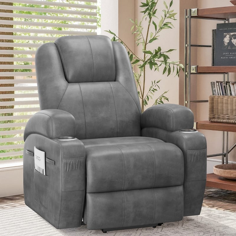 LACOO Power Lift Recliner PU Leather Reclining Chair with Massage - Grey