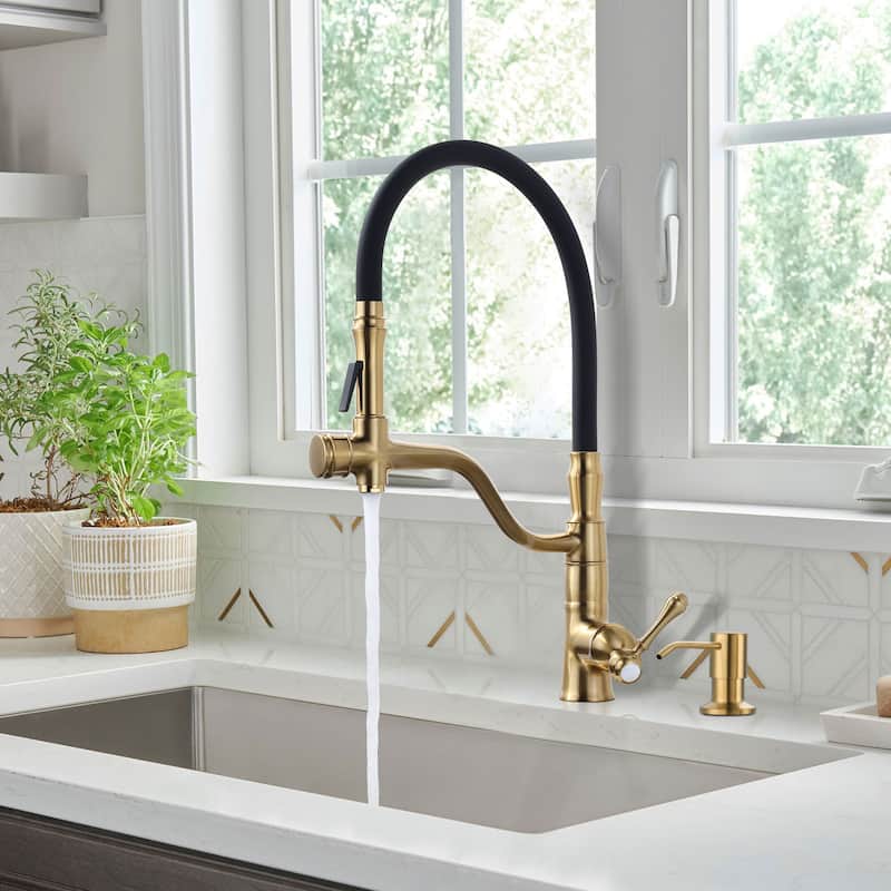 WOWOW Single-Handle Pull Down Kitchen Faucet with Soap Dispenser