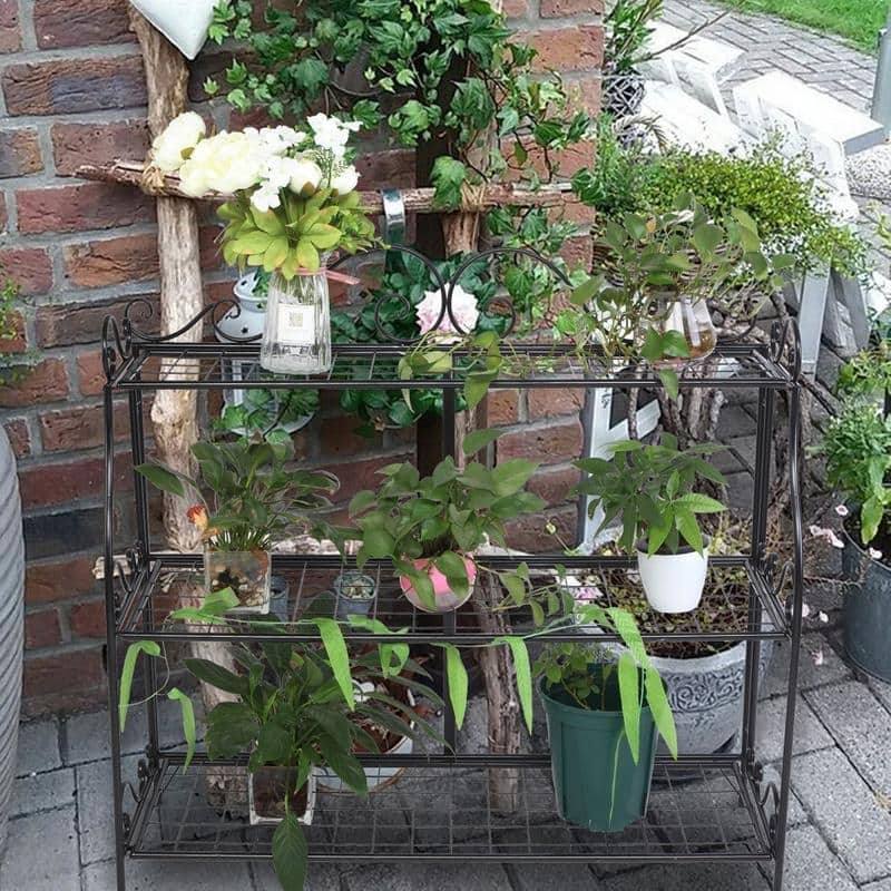 Modan Lace 3-tier Black Iron Plant Stand by Havenside Home - Black