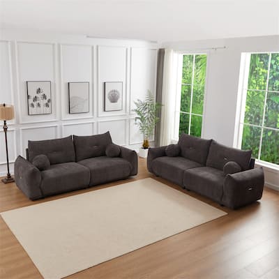 2 Piece Lamb's wool Loveseat Set with 2 Cushions and 2 Ball Pillows