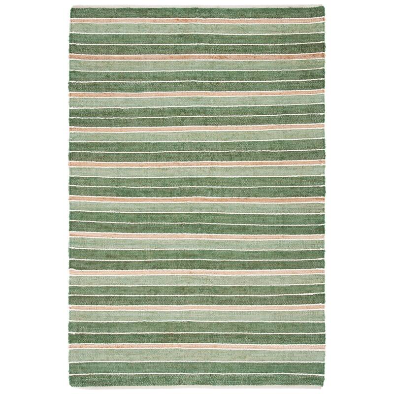 SAFAVIEH Handmade Striped Kilim Veloudo Stripe Wool Rug - 6'6" Square - Green/Natural
