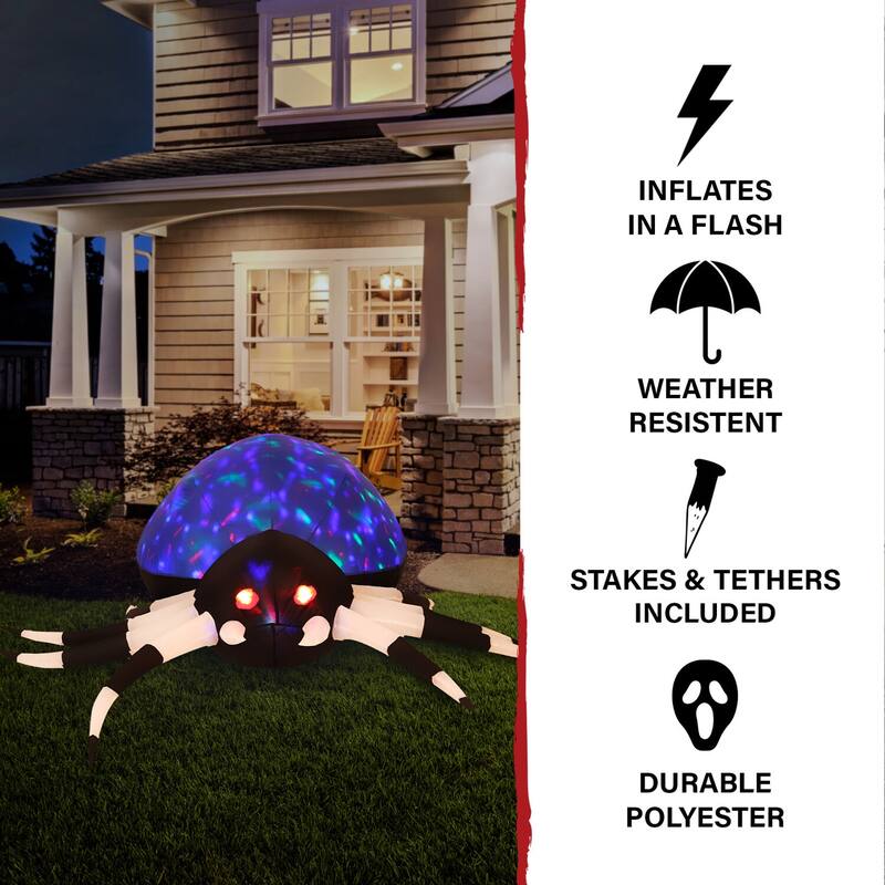Haunted Hill Farm 6-Ft. Wide Prelit Inflatable Spider with Disco Lights