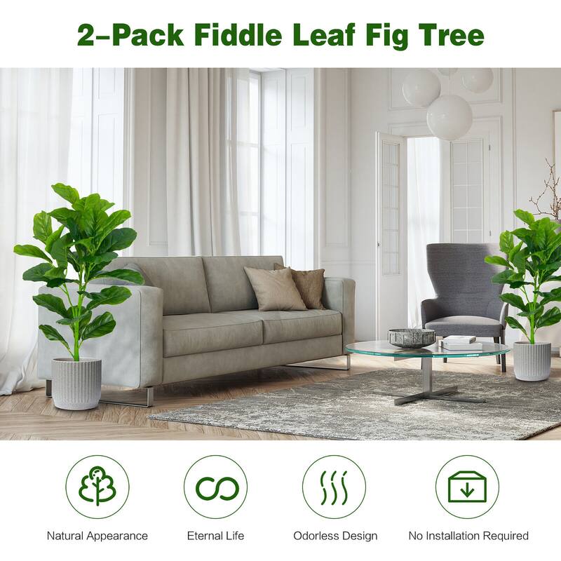 Gymax Artificial Tree 2-Pack Artificial Fiddle Leaf Fig Tree for