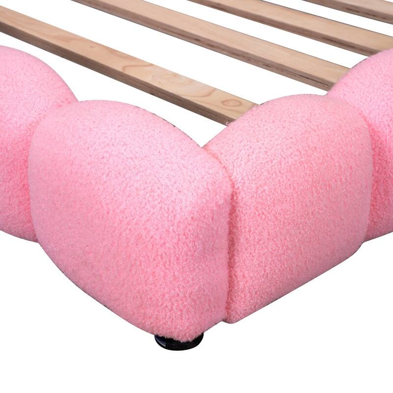 Full Size Teddy Upholstered Platform Bed with USB Ports and LED Belt