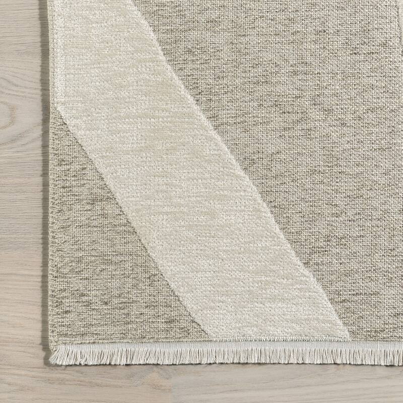 Cream Claude Abstract Fringed Reversible Machine Washable Area Rug