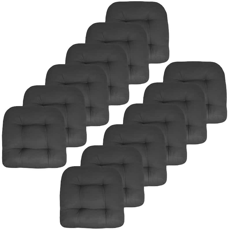 Sweet Home Collection Patio Cushions Outdoor Chair Pads Thick Fiber Fill Tufted 19" x 19" - Set of 12 - Charcoal