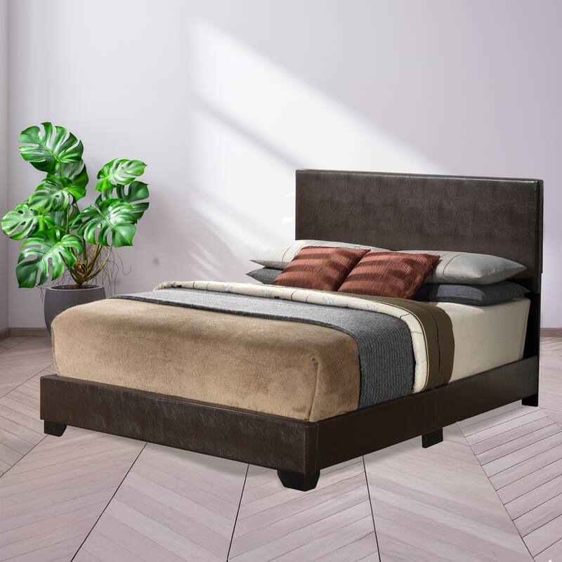 Faux Leather Upholstered Panel Full Bed - 81" - Brown
