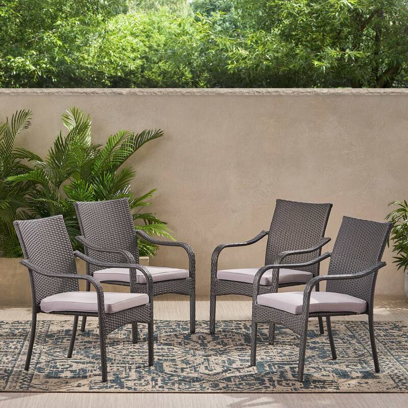 Roomfitters 5-Piece Outdoor Rattan Dining Set with 4 Patio Chairs and Cushions, Grey - Grey