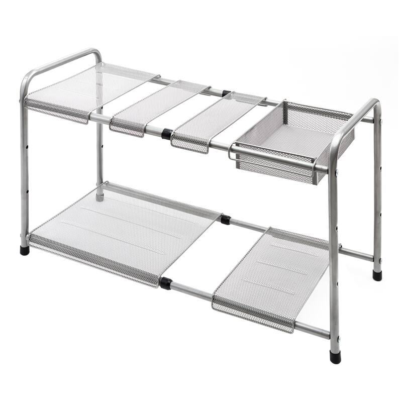 Squared Away 2-Tier Metal Mesh Expandable Under- Sink Shelf Organizer