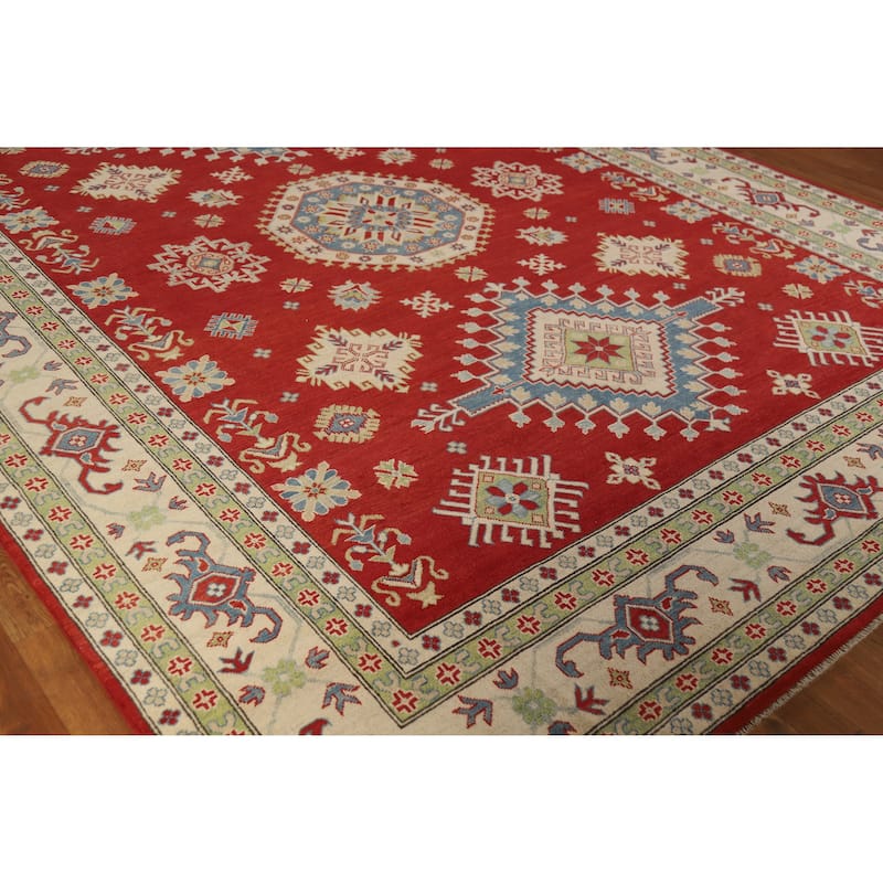 Hand Knotted Oriental 100% Wool Carpet Traditional Geometric Red Kazak Area Rug - 11' 8'' X 9' 0''