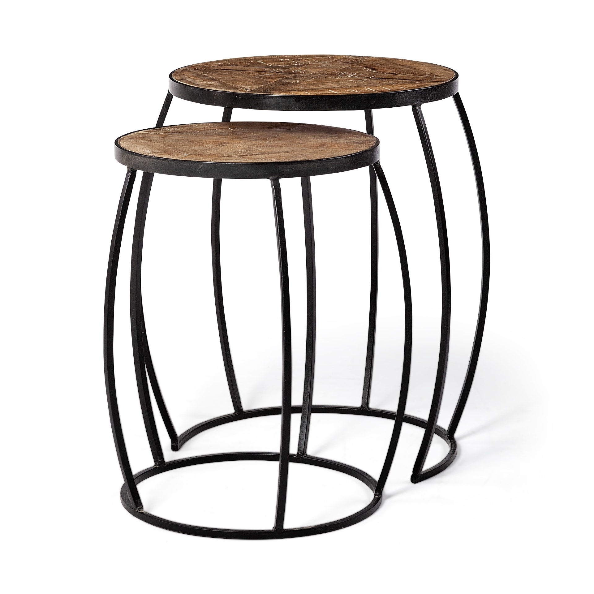 Mercana Clapp III 20 x 26 Set of Two Round Top Wooden and Black Metal Frame Nesting Accent Tables - 20.0L x 20.1W x 26.0H