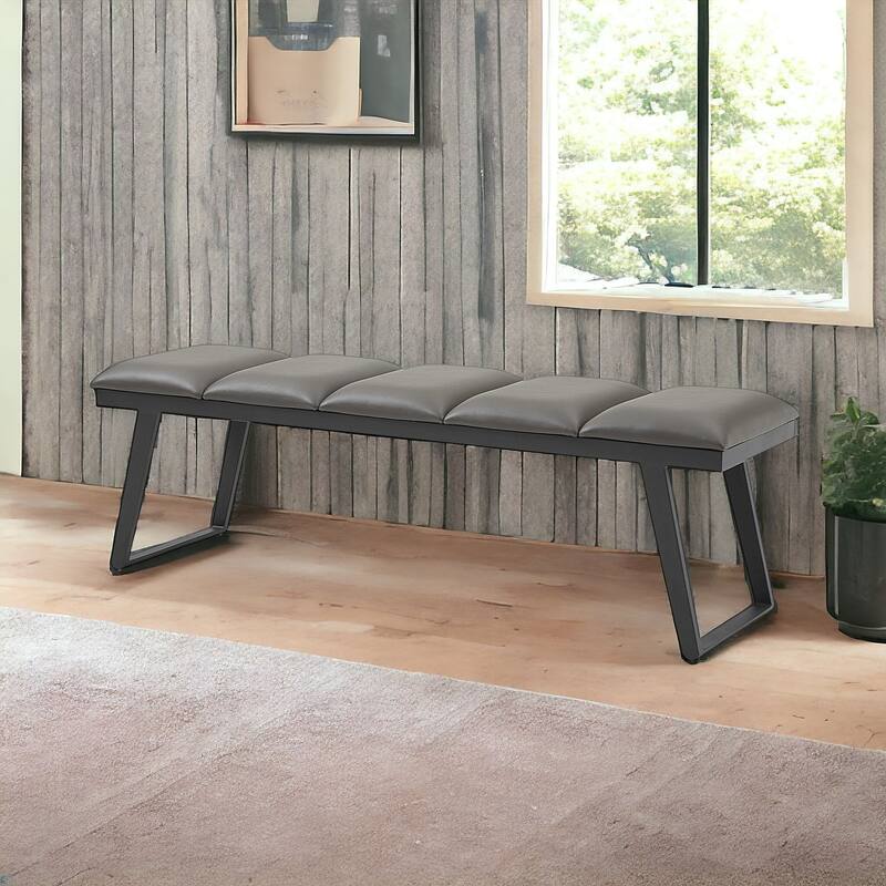 HomeRoots 57" Gray Upholstered Faux Leather Bench - 57 x 18 x 16