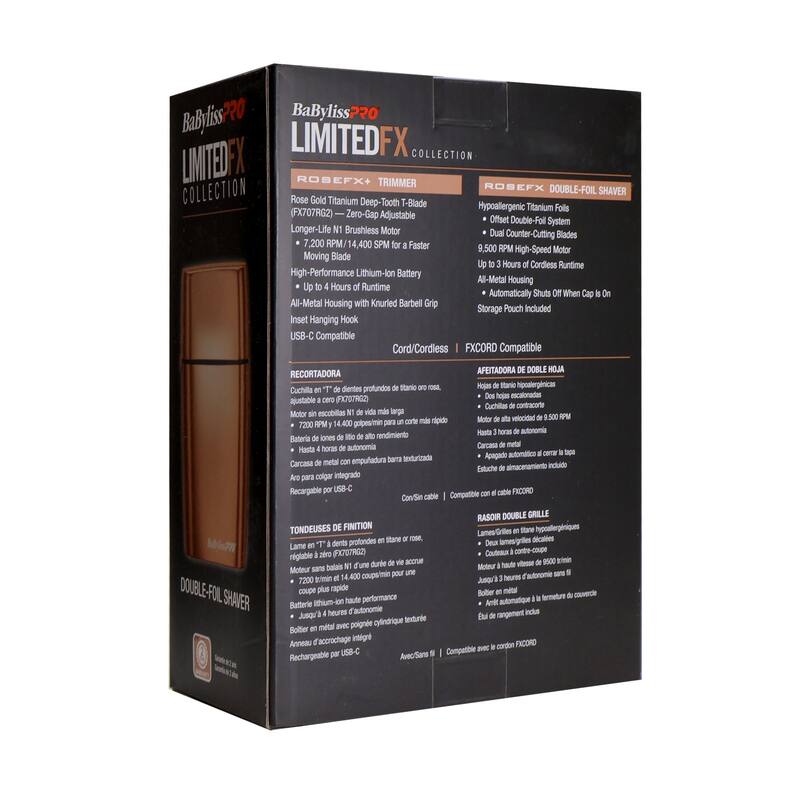 BaByliss Pro LIMITEDFX Collection Limited Edition Trimmer and Double Foil Shaver Rose Gold FXDUOFS2TRG + Comb Set Rose Gold
