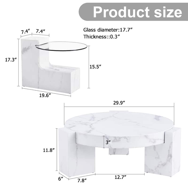 Double-Layer Round Coffee Table, Transparent Glass Top with L-Shaped Legs, Detachable Design Modern Center Table