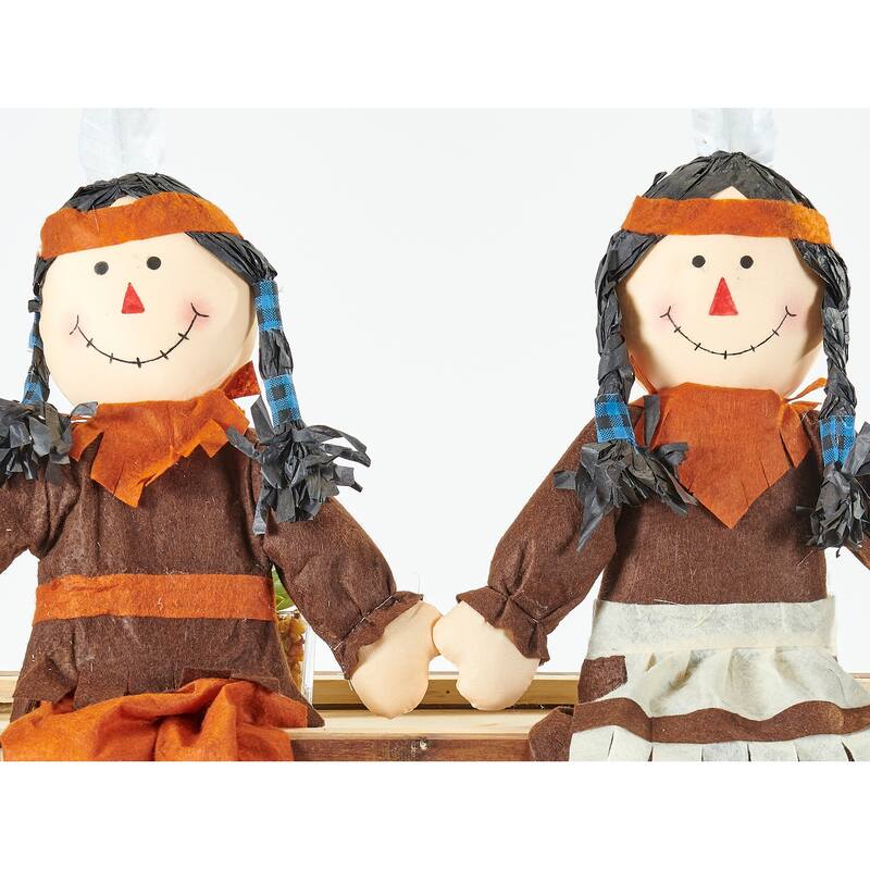 24" Sitting Thanksgiving Indian Figures, Set of 2 - 24