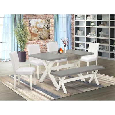HomeStock 6-Pc Natural Oak Finish Solid Wood Top dining Table with 1-Bench and 4-Chairs