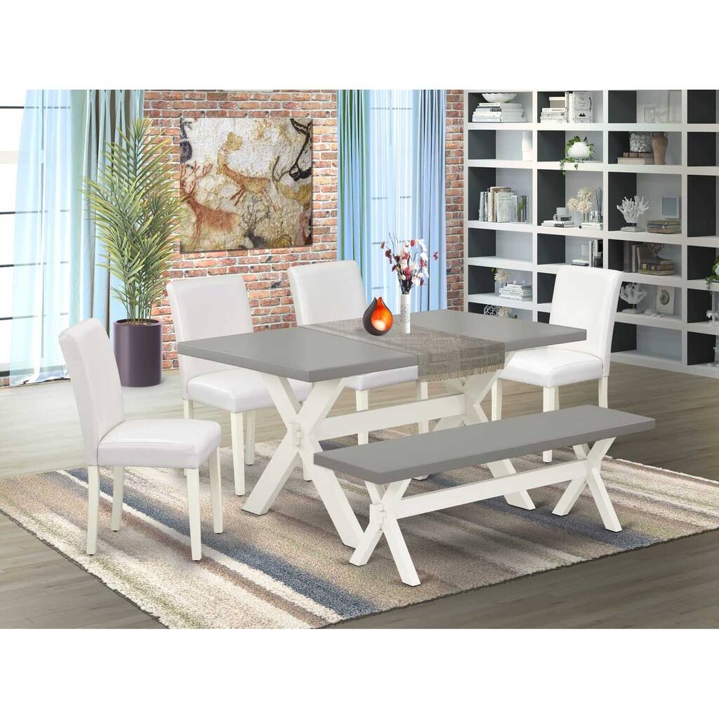 HomeStock 6-Pc Natural Oak Finish Solid Wood Top dining Table with 1-Bench and 4-Chairs