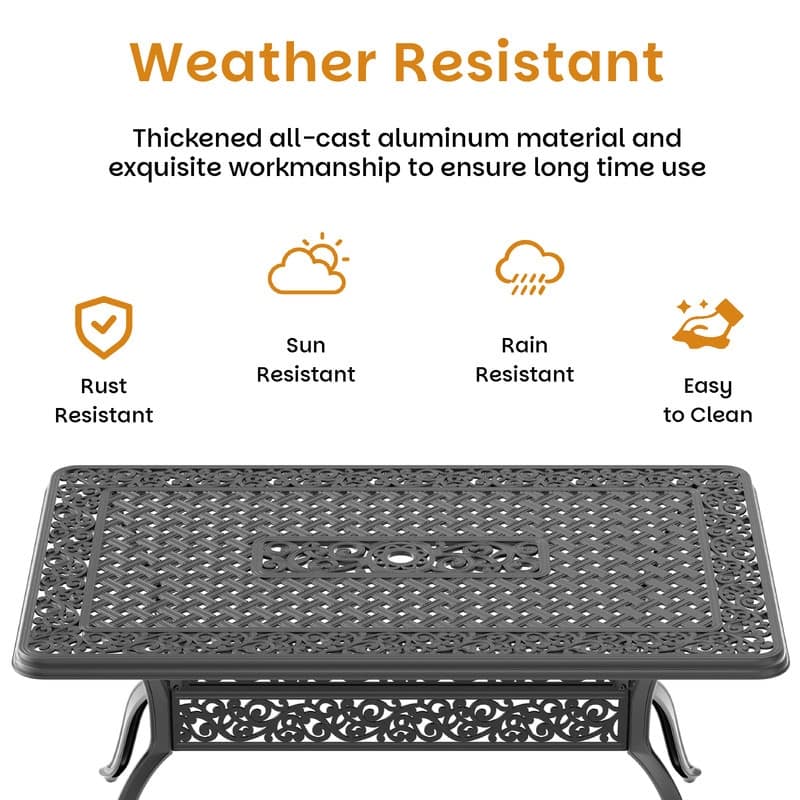 59.06 in. (L) x 35.43 in. (W) Black Rectangle Cast Aluminum Patio Dining Table