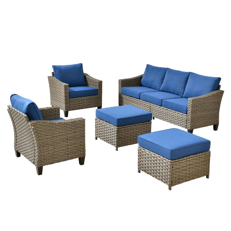 HOOOWOOO 5-piece Patio Wicker Conversation Set with Ottoman