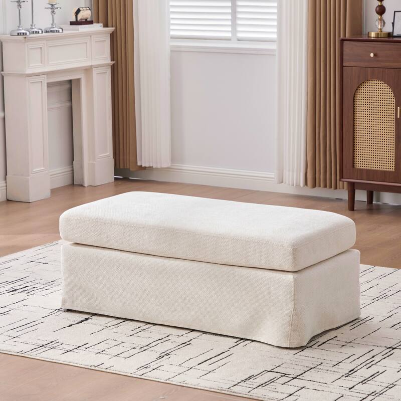 46"W Modern Chenille Storage Ottoman