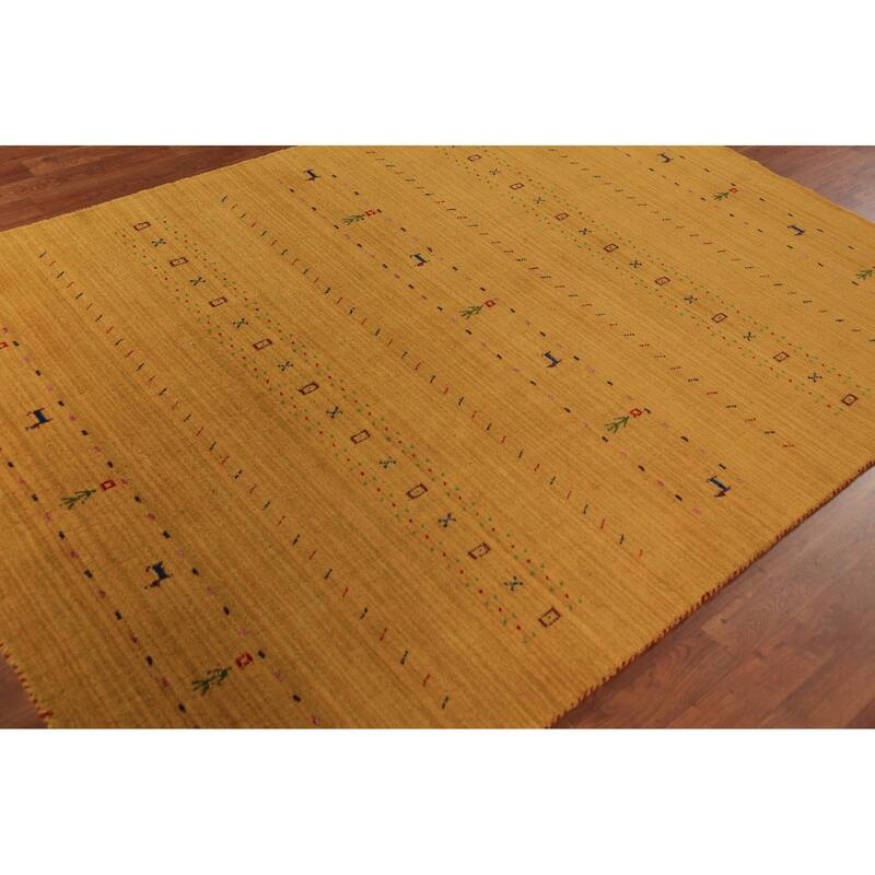 Tribal Gold Gabbeh Oriental Area Rug Hand-Knotted Wool Carpet - 5'5" x 7'7"