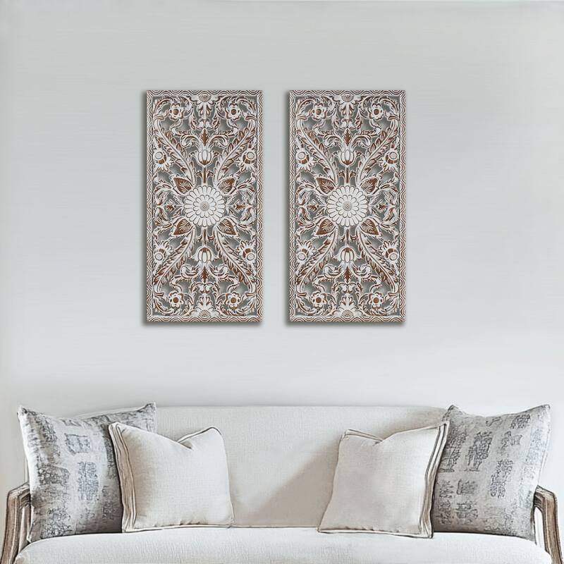 Madison Park Botanical Panel Distressed Carved Wood Wall Decor (Set of ...
