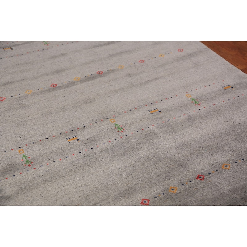 Tribal Gabbeh Area Rug Handmade Grey Wool Carpet - 5'8" x 7'8"